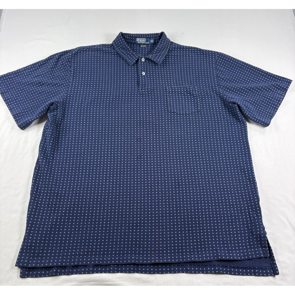 Polo Ralph Lauren Shirt Men 2XLT Tall Blue Polka Dot Pocket Casual Preppy Cotton